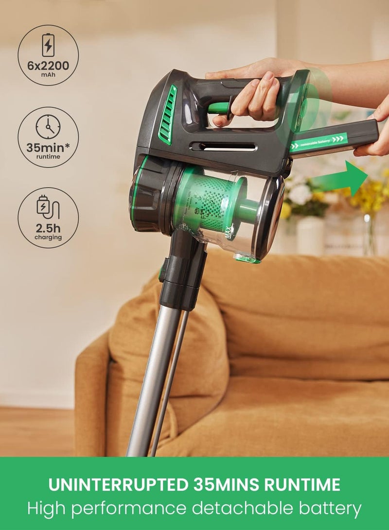 Vactidy Blitz V8 Cordless Vacuum Cleaner with Removable Battery, 20 KPa Suction Power for Hardwood Floors, Up to 35 Minutes Running Time, Green  - Image 2