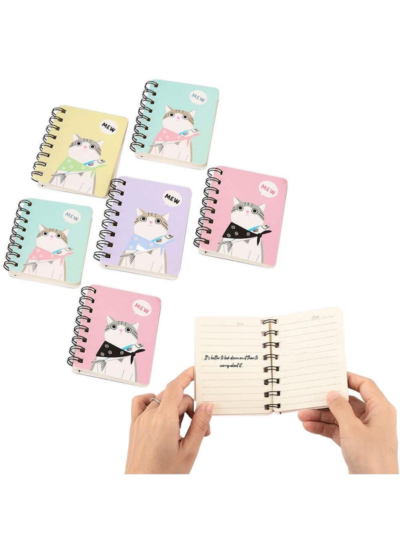 Sweet seven - Set of 6 Cute Cat Mini Notebooks - Spiral Bound Memo Books for School and Office Supplies - Top Bound Mini Notebooks with Wire Binding - Image 1
