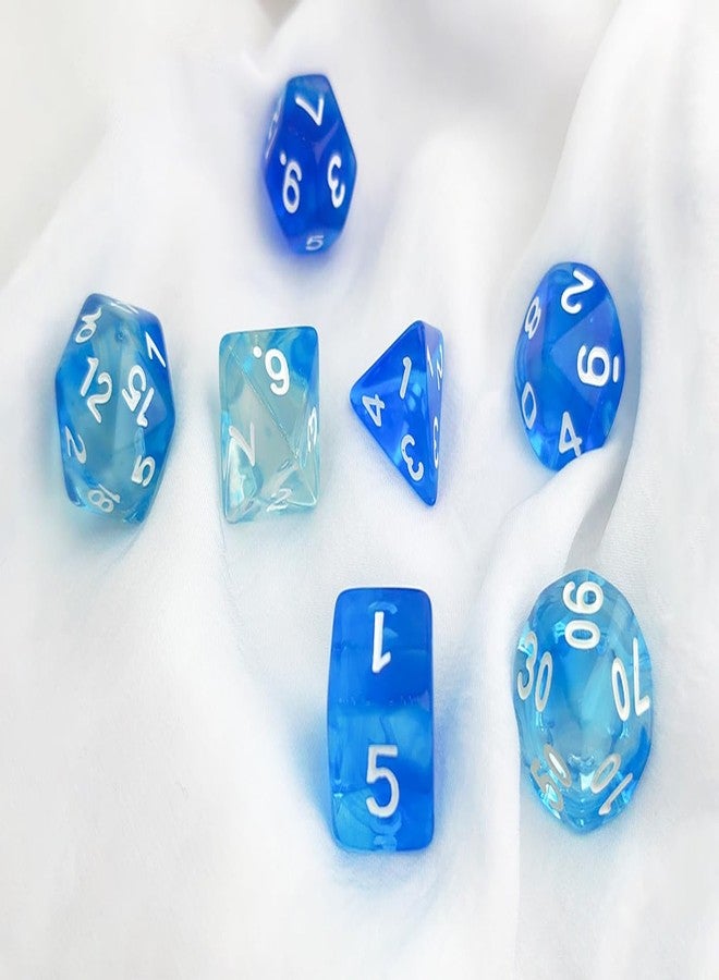 مجموعة نرد VVPESCA الزرقاء DND مكونة من 7 قطع - مجموعة نرد متعددة الأوجه شفافة لألعاب D&D، Dungeons and Dragons، وألعاب تقمص الأدوار، وCOC، وMTG، وملحقات ألعاب TTRPG - ألعاب نظام D20 (أزرق شفاف - أبيض) - Image 4