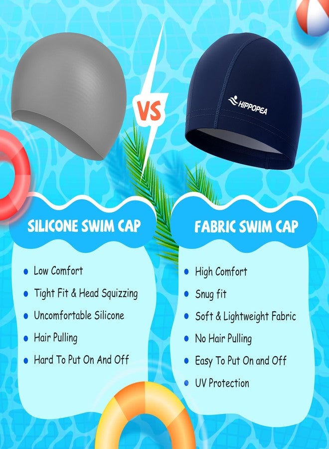HIPPOPEA Breathable Soft Fabric Swim Cap, High Elasticity Comfort Fit, Lightweight Water-Resistant Stretch Swimming Cap for Adults, Fits Long Hair & Short Hair for Women Men Boy Girl (Boy - Deep Blue) - Image 3