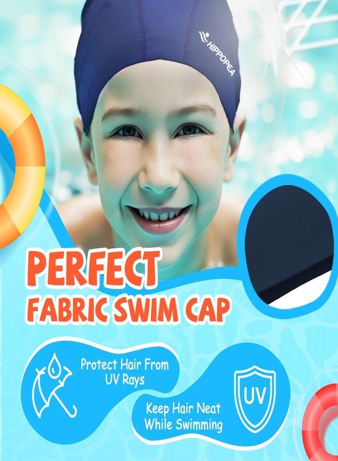 HIPPOPEA Breathable Soft Fabric Swim Cap, High Elasticity Comfort Fit, Lightweight Water-Resistant Stretch Swimming Cap for Adults, Fits Long Hair & Short Hair for Women Men Boy Girl (Boy - Deep Blue) - Image 2