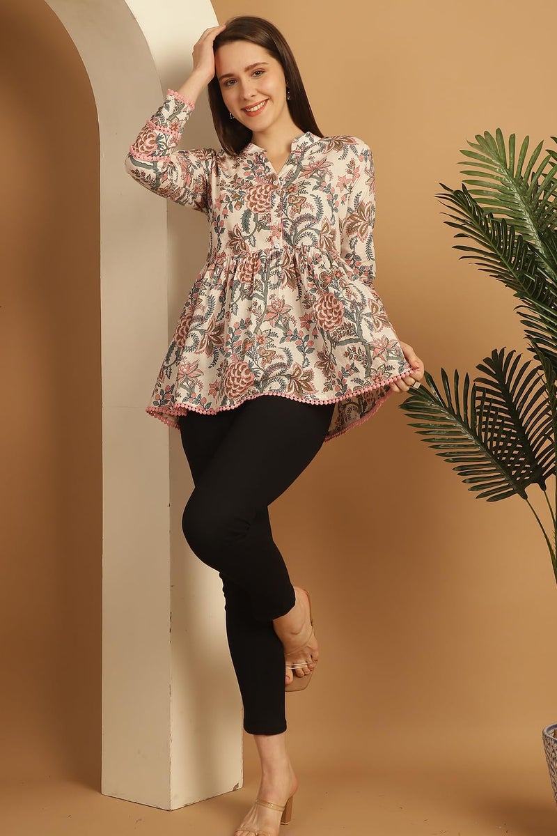 Rajnandini Women's Pure Cotton Floral Printed Short Top (JOPLJPR763-XS_White_XS) - Image 4