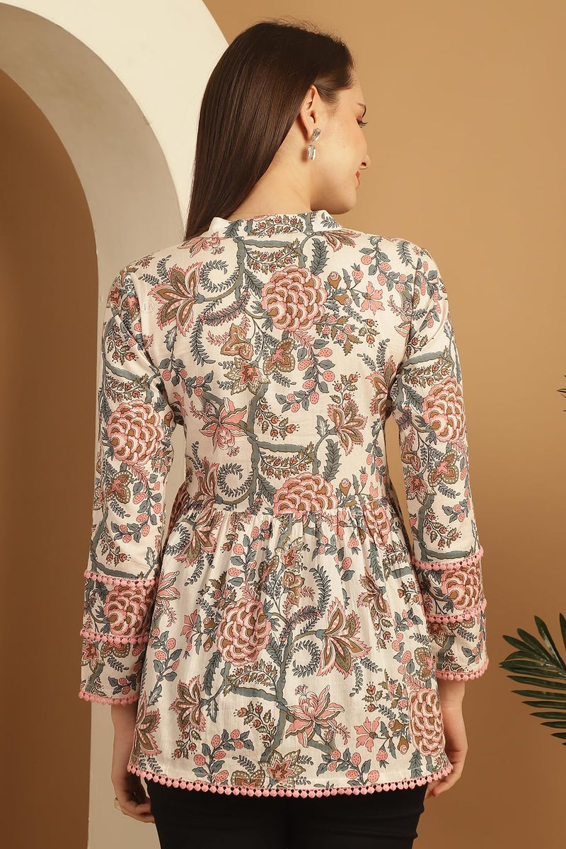 Rajnandini Women's Pure Cotton Floral Printed Short Top (JOPLJPR763-XS_White_XS) - Image 2