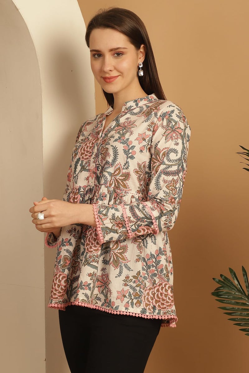 Rajnandini Women's Pure Cotton Floral Printed Short Top (JOPLJPR763-XS_White_XS) - Image 5
