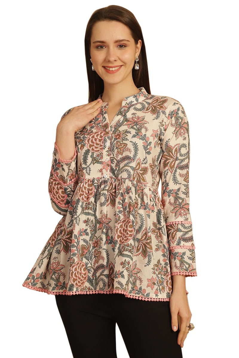 Rajnandini Women's Pure Cotton Floral Printed Short Top (JOPLJPR763-XS_White_XS) - Image 1