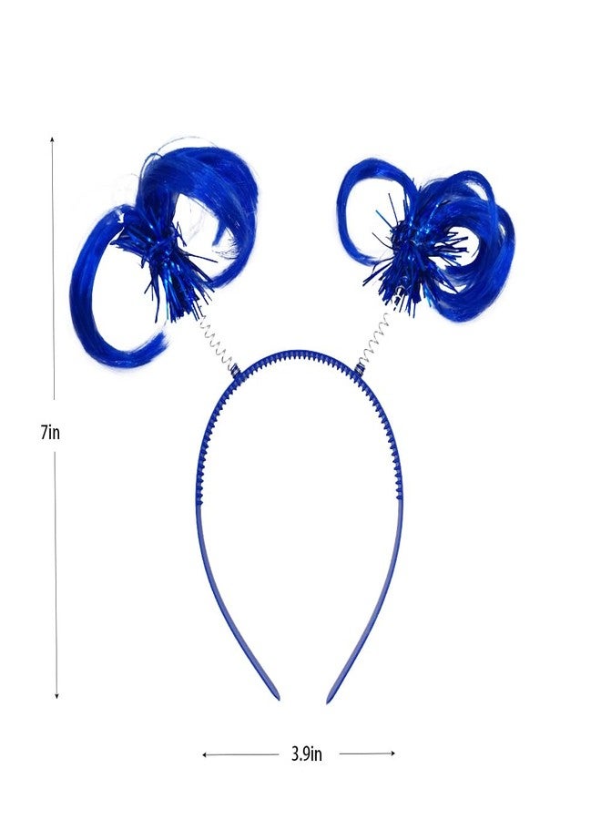 VIGUEUR Blue Ponytail Headband Feathers Head Bopper, Pom Pom Headbands for Women - Image 2