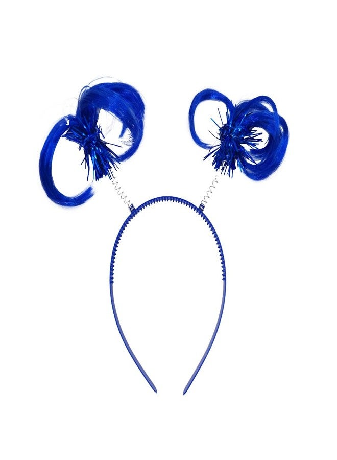 VIGUEUR Blue Ponytail Headband Feathers Head Bopper, Pom Pom Headbands for Women - Image 1