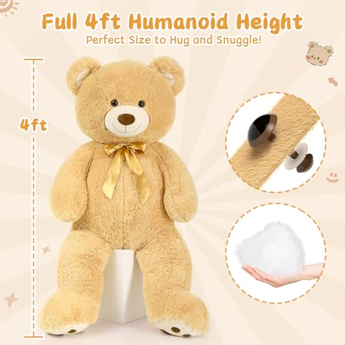 MorisMos 47inch Giant Teddy Bear Stuffed Animal 4ft Large Teddy Bear Plush Big Stuffed Bear Gifts for Kids Girls Girlfriend Women on Baby Shower Valentine Christmas Birthday Light Brown - Image 5