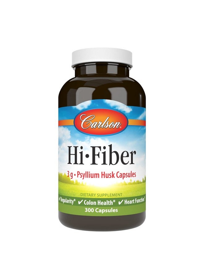 Carlson - Hi-Fiber, 3 g, Psyllium Husk Capsules, Regularity, Colon Health & Heart Function, 300 Capsules - Image 1