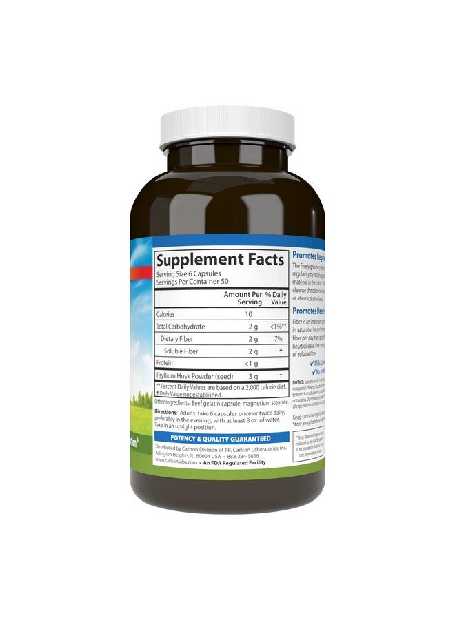 Carlson - Hi-Fiber, 3 g, Psyllium Husk Capsules, Regularity, Colon Health & Heart Function, 300 Capsules - Image 2