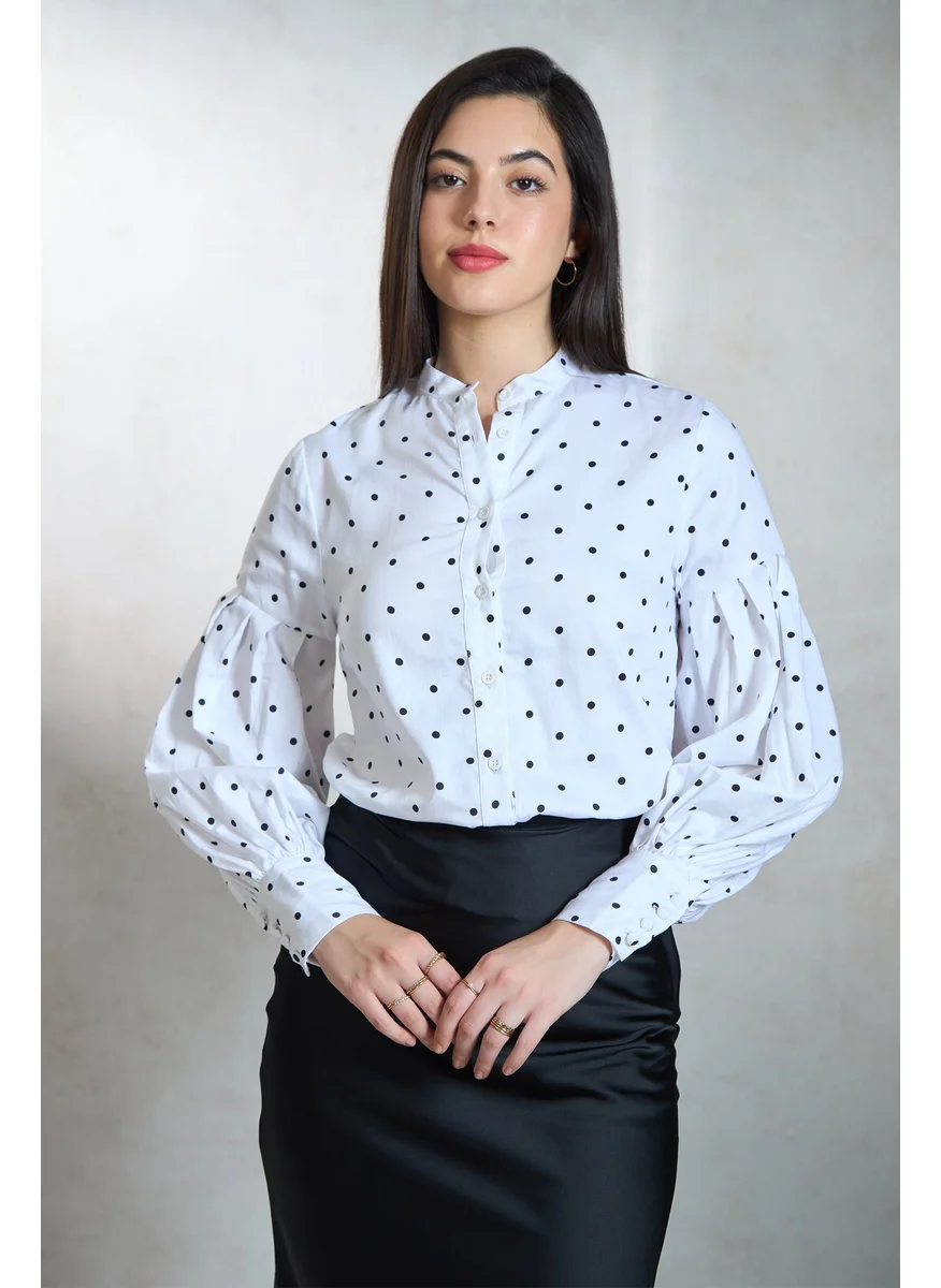 فيرجيو Virgio Women Cotton Mandarin Neck Regular Length Printed Puff Shirt
