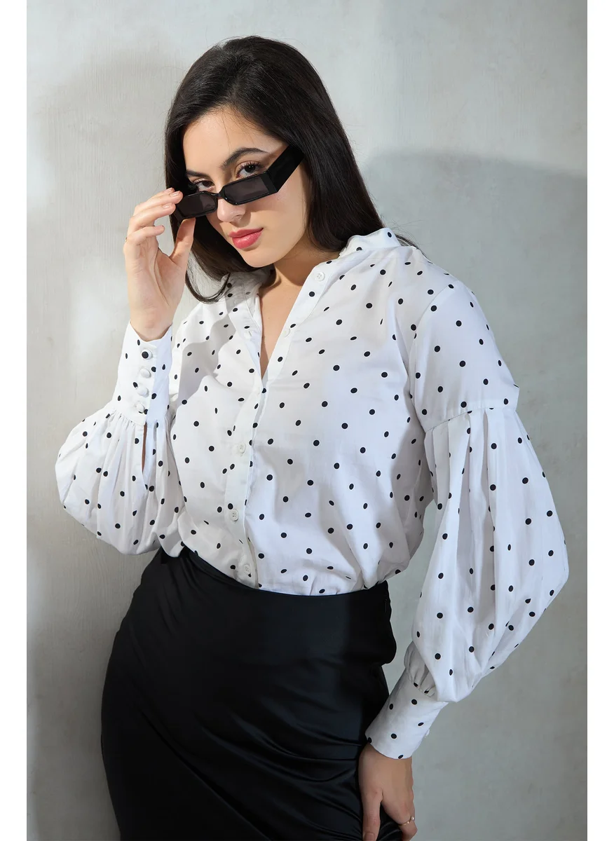 فيرجيو Virgio Women Cotton Mandarin Neck Regular Length Printed Puff Shirt