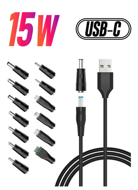 5V Universal DC Power Cable, USB to DC Charging Cord with 13pcs Adapter Plugs for Webcam Router, Power Bank, Toy, Recorder, Bluetooth Speaker, Scanner, DVR, Hard Disk Box, USB-HUB etc.