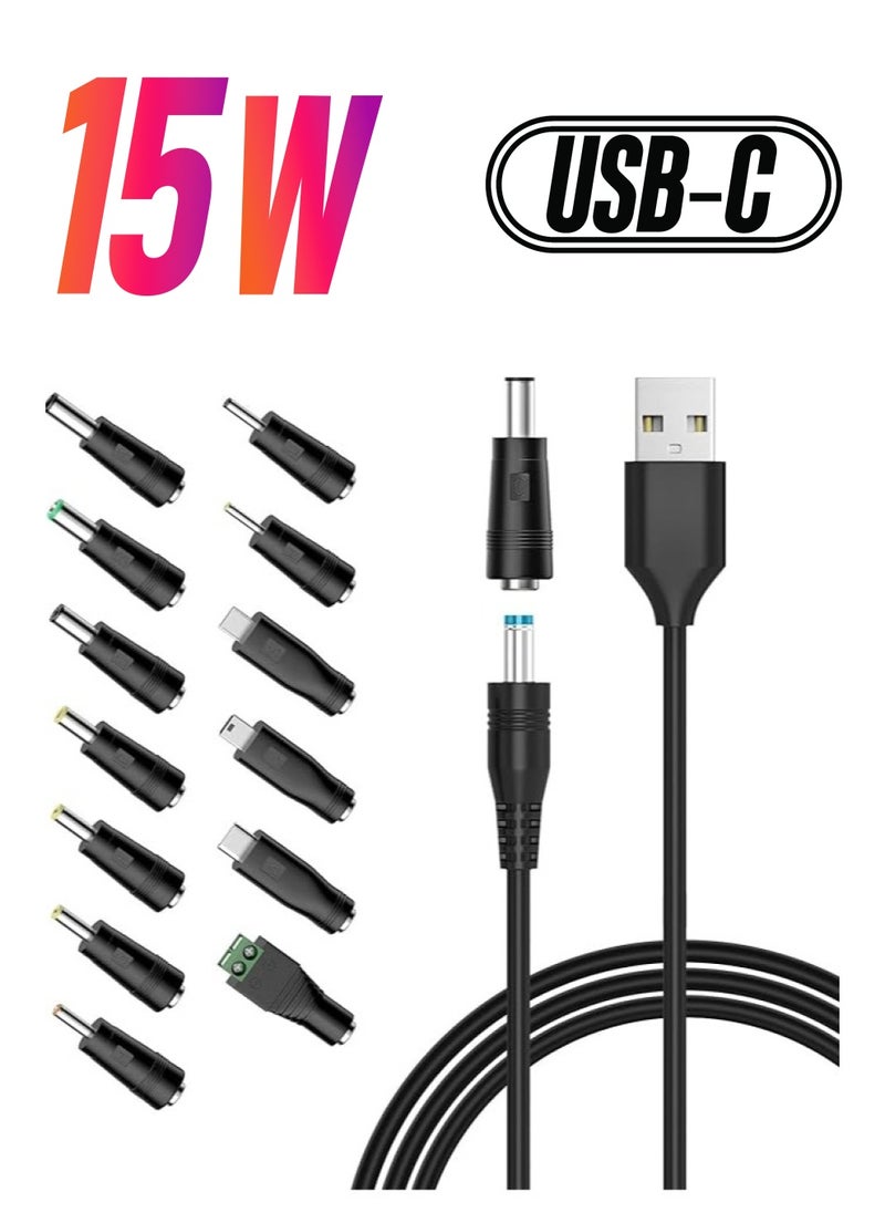 erorex - 5V Universal DC Power Cable, USB to DC Charging Cord with 13pcs Adapter Plugs for Webcam Router, Power Bank, Toy, Recorder, Bluetooth Speaker, Scanner, DVR, Hard Disk Box, USB-HUB etc. - Image 1