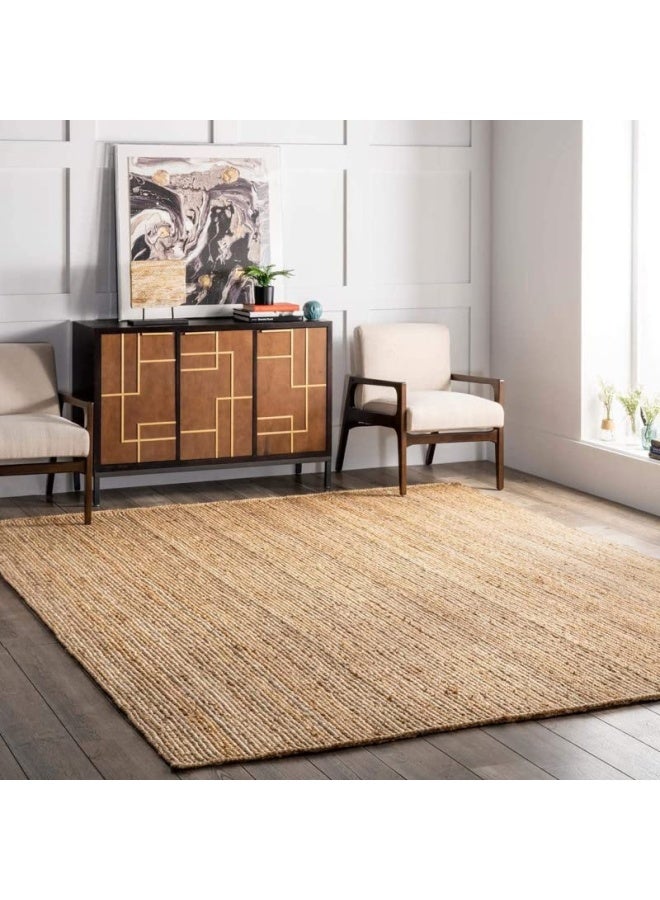HANDPICKED FURNITURE Jute Wool And Cotton Beige Rectangular Carpet Ultra Soft Area Carpets For Bed Room Living Room And Dining Room Anti-Slip Floor Carpets Easy To Clean Made In Turkey - Image 2