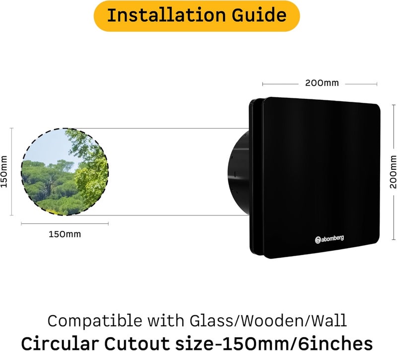 atomberg Studio 150mm Exhaust Fan with BLDC Motor for Bathroom Easy Clean Quiet Gloss Black High Air Suction - Image 5