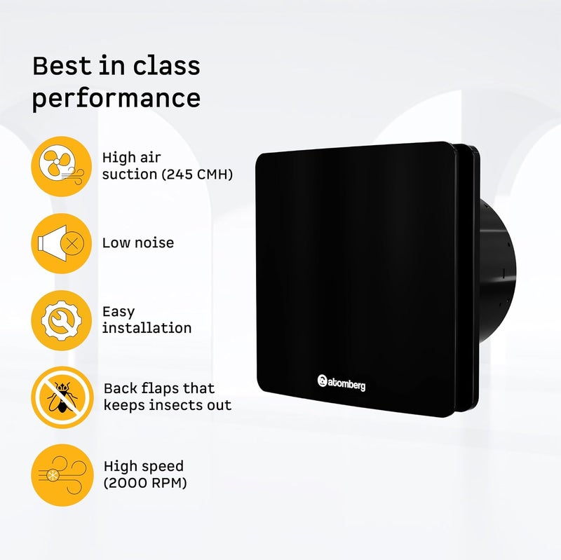 atomberg Studio 150mm Exhaust Fan with BLDC Motor for Bathroom Easy Clean Quiet Gloss Black High Air Suction - Image 4