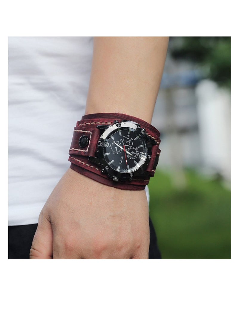 JINXIN Wrist Band Watches for Men Red Vintage Leather - Image 2