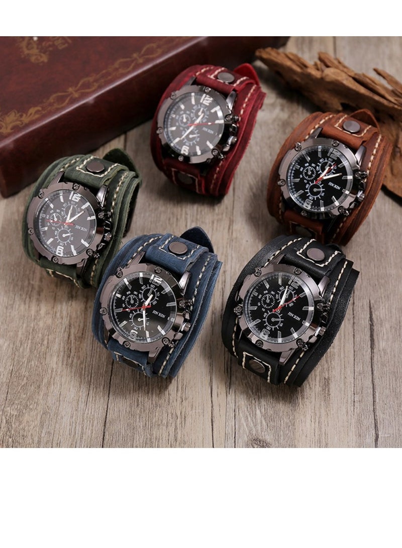 JINXIN Wrist Band Watches for Men Red Vintage Leather - Image 3