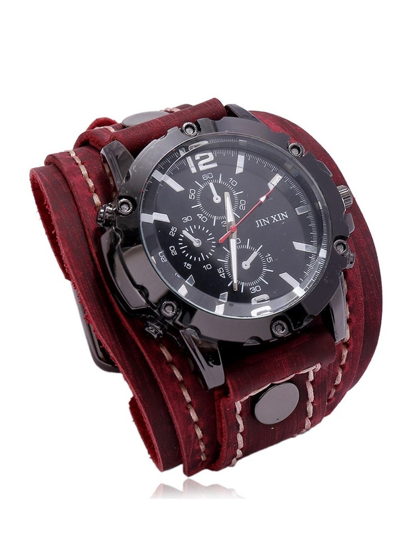 JINXIN Wrist Band Watches for Men Red Vintage Leather - Image 1