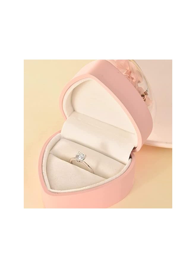 The Bros Wedding Ring Box Leather Small Travel Jewelry Case for Rings Portable Mini Storage Organizer Velvet Ring Box White Pink Gifts for Women (Pink-Flower Heart Box)  - Image 2