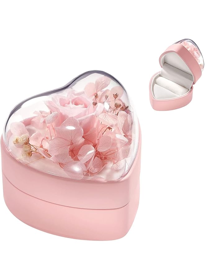 The Bros Wedding Ring Box Leather Small Travel Jewelry Case for Rings Portable Mini Storage Organizer Velvet Ring Box White Pink Gifts for Women (Pink-Flower Heart Box)  - Image 1