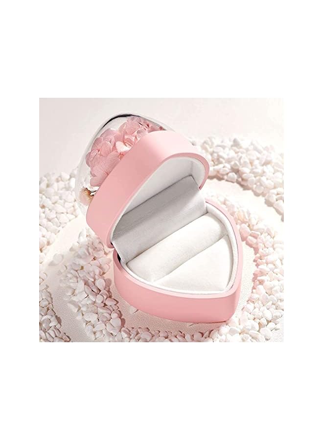 The Bros Wedding Ring Box Leather Small Travel Jewelry Case for Rings Portable Mini Storage Organizer Velvet Ring Box White Pink Gifts for Women (Pink-Flower Heart Box)  - Image 4