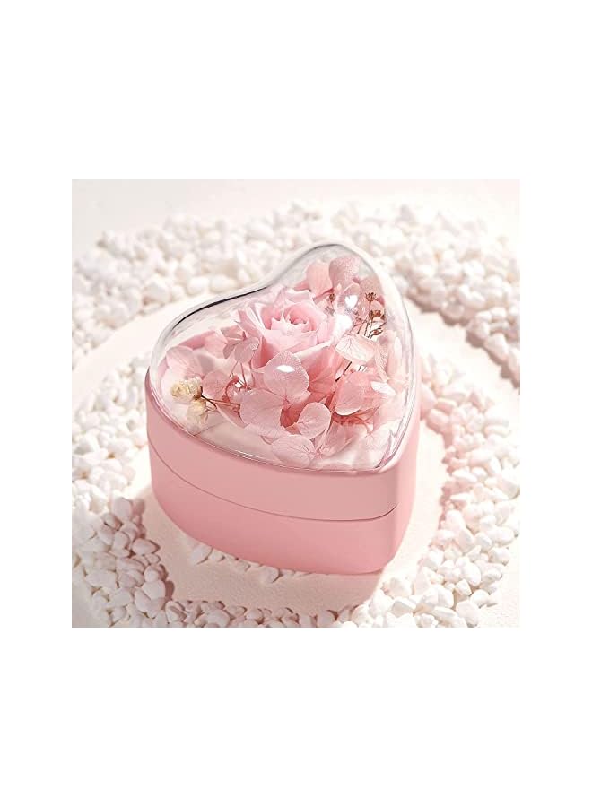 The Bros Wedding Ring Box Leather Small Travel Jewelry Case for Rings Portable Mini Storage Organizer Velvet Ring Box White Pink Gifts for Women (Pink-Flower Heart Box)  - Image 3