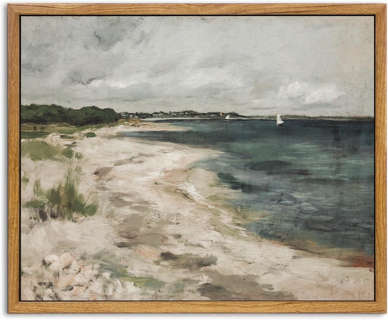 KBKBART Vintage Wall Art, Retro Coastal Seaside Beach House Framed Canvas Art Prints Painting Farmhouse Decor, Rustic Impressionism Scenic Landscape Wall Decor for Bathroom, Bedroom(9"x11") - Image 1