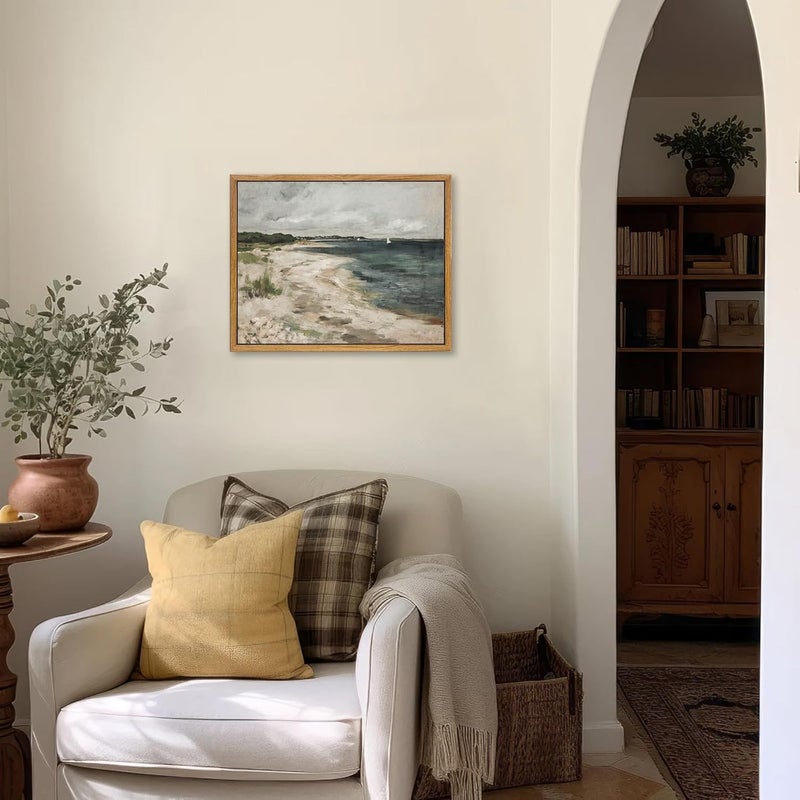 KBKBART Vintage Wall Art, Retro Coastal Seaside Beach House Framed Canvas Art Prints Painting Farmhouse Decor, Rustic Impressionism Scenic Landscape Wall Decor for Bathroom, Bedroom(9"x11") - Image 4
