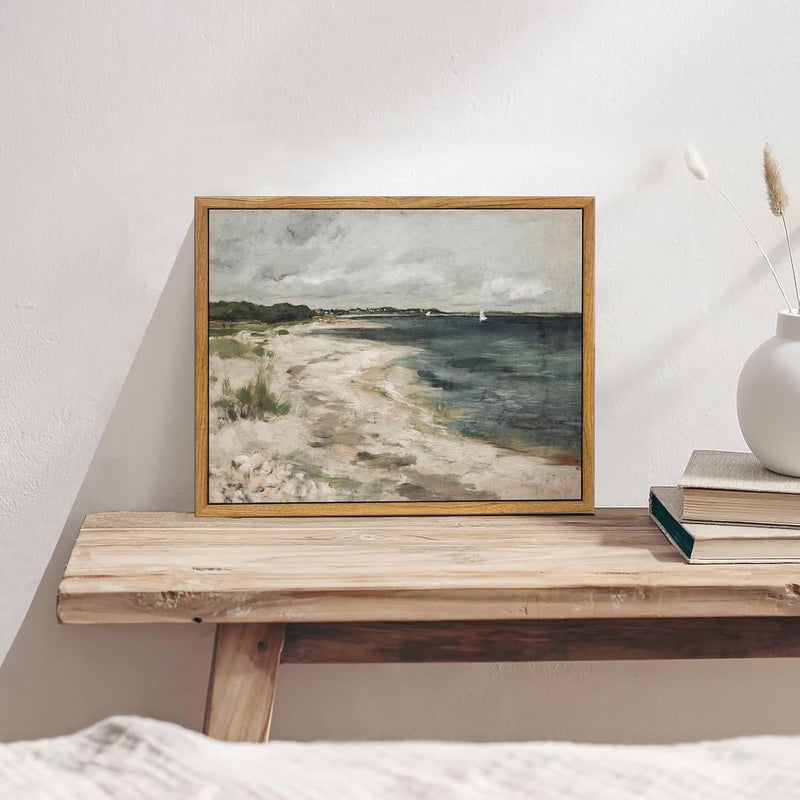 KBKBART Vintage Wall Art, Retro Coastal Seaside Beach House Framed Canvas Art Prints Painting Farmhouse Decor, Rustic Impressionism Scenic Landscape Wall Decor for Bathroom, Bedroom(9"x11") - Image 3