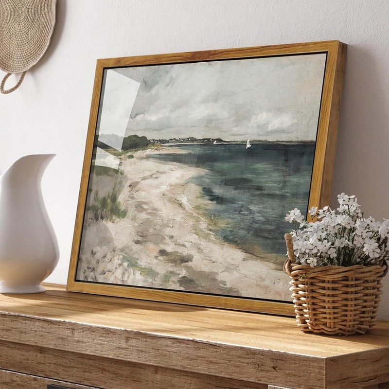 KBKBART Vintage Wall Art, Retro Coastal Seaside Beach House Framed Canvas Art Prints Painting Farmhouse Decor, Rustic Impressionism Scenic Landscape Wall Decor for Bathroom, Bedroom(9"x11") - Image 5