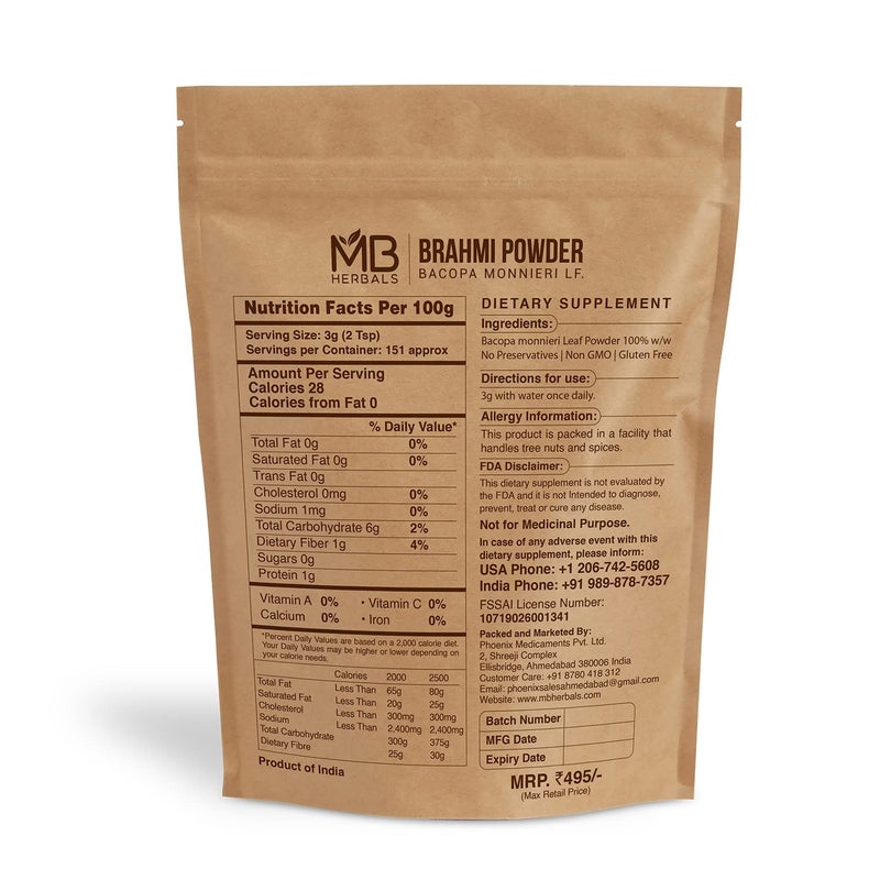 MB Herbals Pure Brahmi Powder 454g | 1 LB | Bacopa Powder | Promotes Hair Growth - Image 2