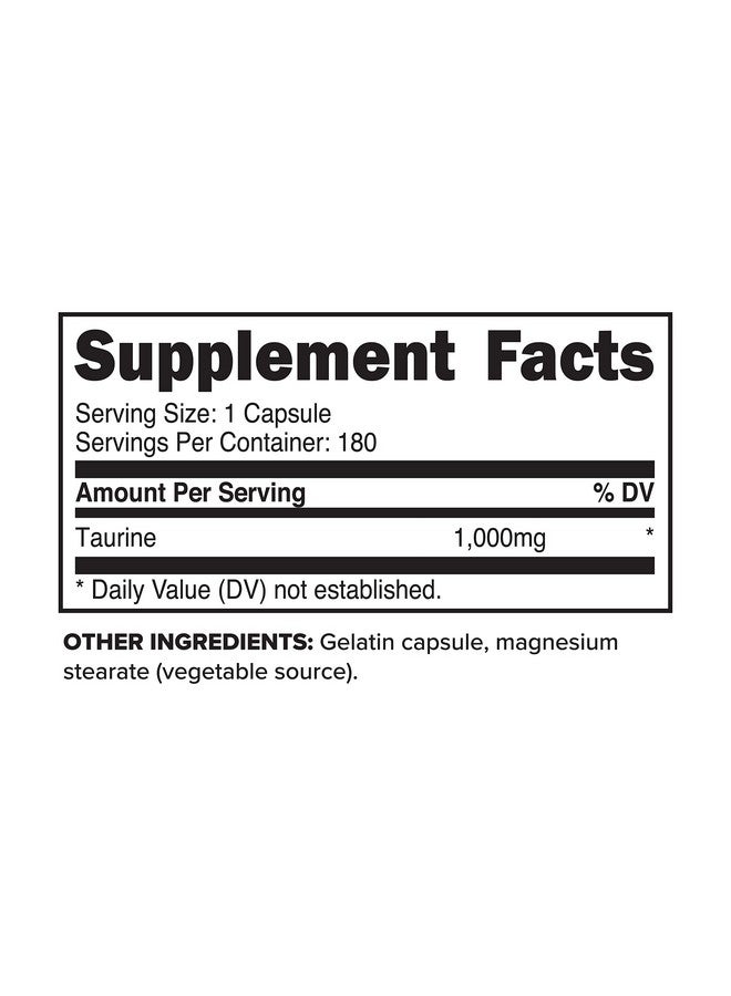 بريما فورس كبسولات Primaforce Taurine 1000mg، 180 كبسولة، مكمل غذائي خالٍ من الكائنات المعدلة وراثيًا وخالي من الجلوتين - Image 2