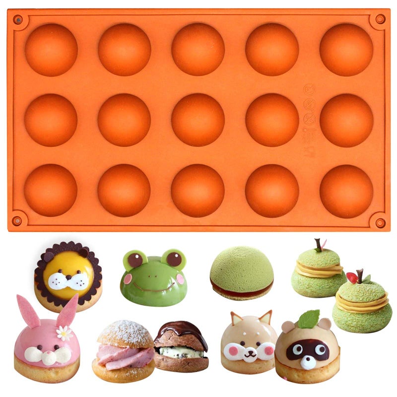 FUNSHOWCASE Small 15 Cavity Semi Sphere Half Round Dome Silicone Mold Chocolate Teacake Baking Tray - Image 1