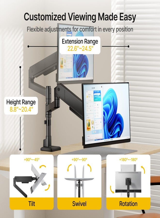 monTEK Tall Single Monitor Arm for 17 to 45 Inch Curved Screen Adjustable Upgraded Heavy Duty Ultrawide Monitor Arm Holds 35 Lbs Cable Management with C Clamp, Grommet Base, VESA 75/100mm, MA1007PBK - Image 2