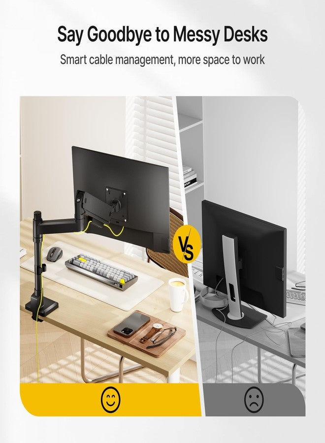 monTEK Tall Single Monitor Arm for 17 to 45 Inch Curved Screen Adjustable Upgraded Heavy Duty Ultrawide Monitor Arm Holds 35 Lbs Cable Management with C Clamp, Grommet Base, VESA 75/100mm, MA1007PBK - Image 4