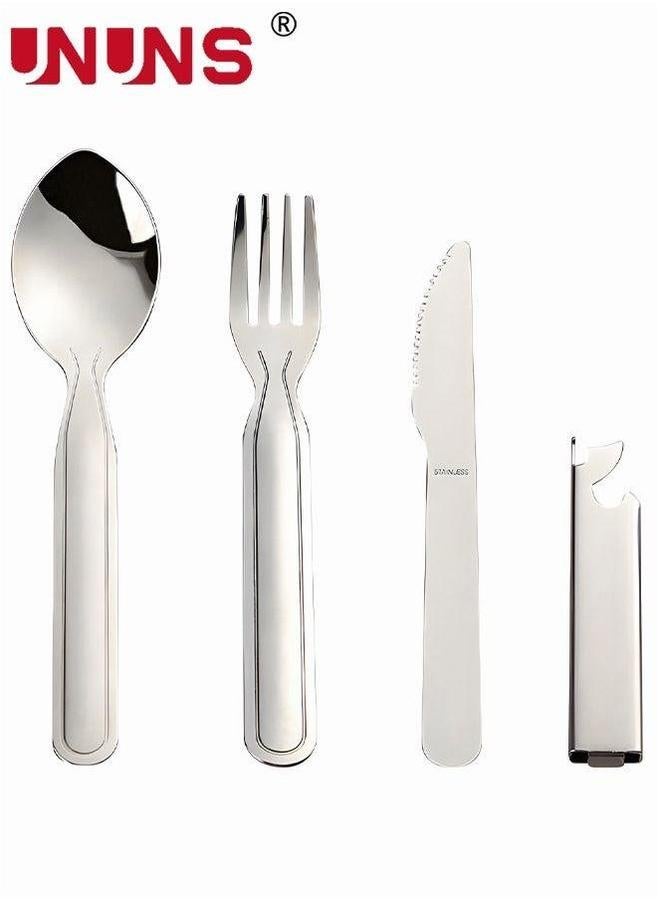 UNUNS Flatware Cutlery Set,4 Pcs Stainless Steel Knife Fork Spoon Bottle Opener Set,Silverware Utensils Kit,Flatware Cooking Cookware Set For Home Camping Traveling Picnic,Utility Kitchen - Image 1