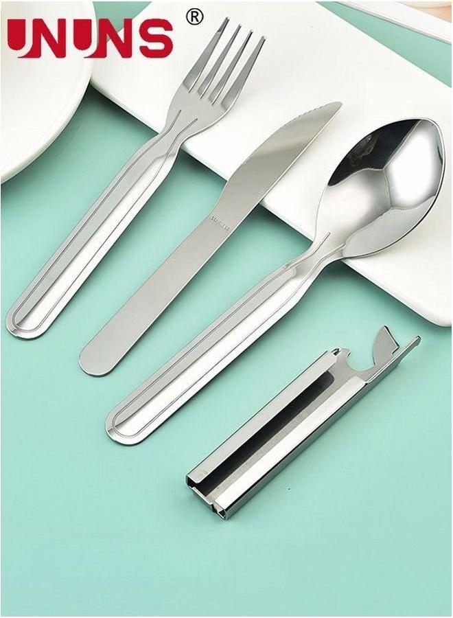 UNUNS Flatware Cutlery Set,4 Pcs Stainless Steel Knife Fork Spoon Bottle Opener Set,Silverware Utensils Kit,Flatware Cooking Cookware Set For Home Camping Traveling Picnic,Utility Kitchen - Image 4
