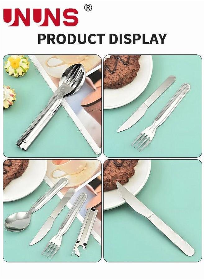 UNUNS Flatware Cutlery Set,4 Pcs Stainless Steel Knife Fork Spoon Bottle Opener Set,Silverware Utensils Kit,Flatware Cooking Cookware Set For Home Camping Traveling Picnic,Utility Kitchen - Image 5