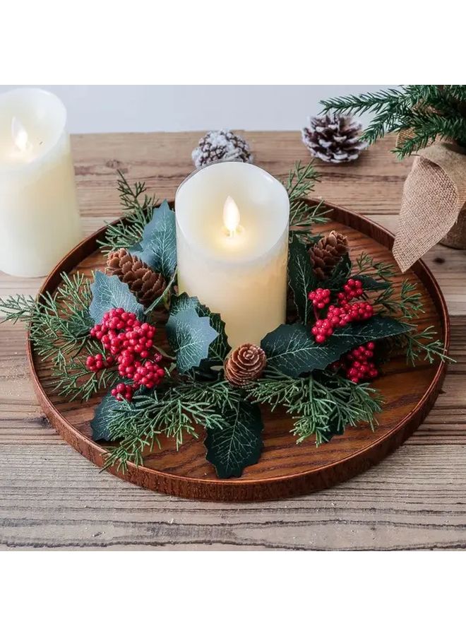 Ginkgo Model Artificial Pinecone Berry Wreath Candle Holder Bohemian Tabletop Decor - Image 1