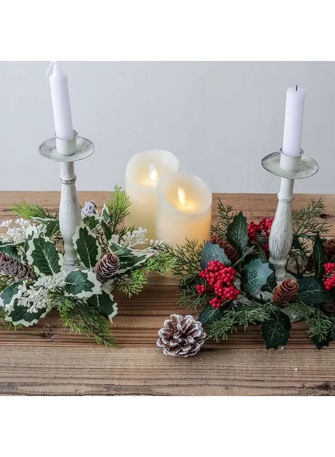 Ginkgo Model Artificial Pinecone Berry Wreath Candle Holder Bohemian Tabletop Decor - Image 3