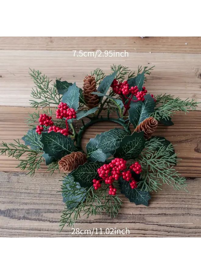 Ginkgo Model Artificial Pinecone Berry Wreath Candle Holder Bohemian Tabletop Decor - Image 4