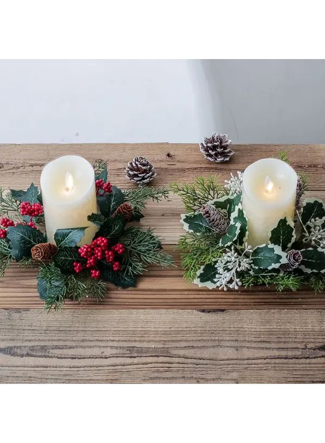 Ginkgo Model Artificial Pinecone Berry Wreath Candle Holder Bohemian Tabletop Decor - Image 2