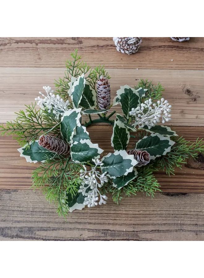 Ginkgo Model Artificial Pinecone Berry Wreath Candle Holder Bohemian Tabletop Decor - Image 5