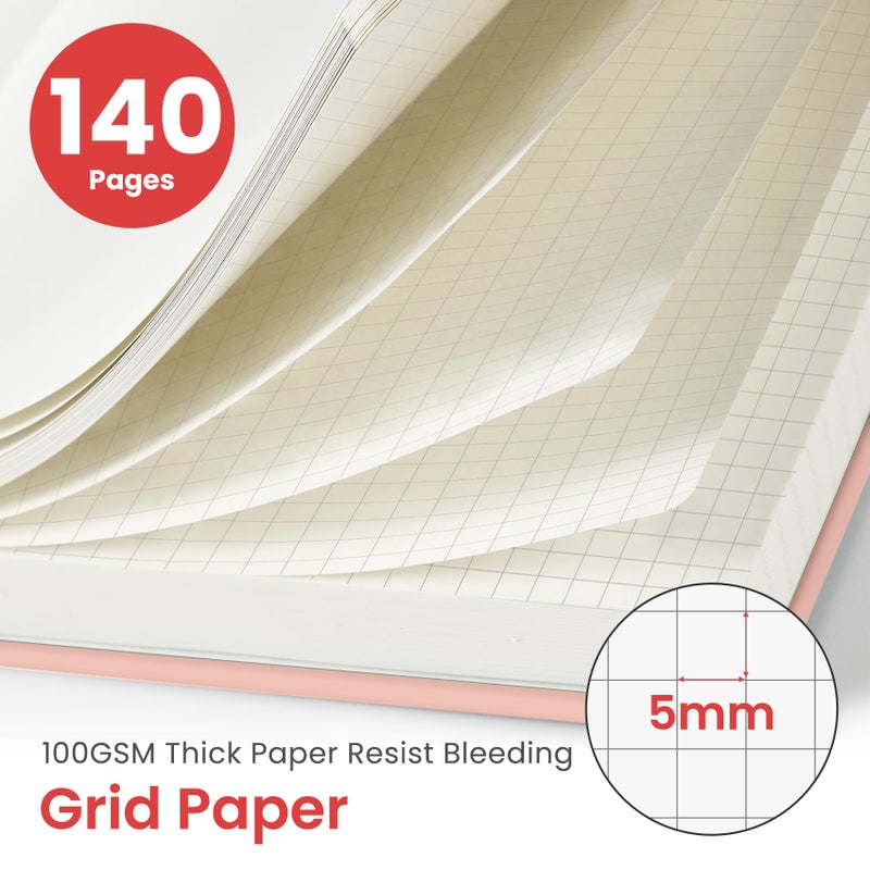 Taja Graph Spiral Journal Notebook for Women & Men, 140 Pages, Graph Paper Hardcover Notebook for Planning & Tracking, Journals for Graphing, A5(5.7" x 7.9") â€“ Pink - Image 2