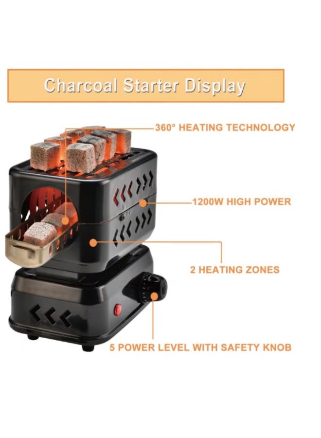 3D Multipurpose Turbo Charcoal Burner, Multipurpose Electric Charcoal Burner, Coconut Charcoal Starter, 2 Heating Zones with Removable Stainless Steel Tongs, 1200W High Performance Cube Coil Burner, - Image 3