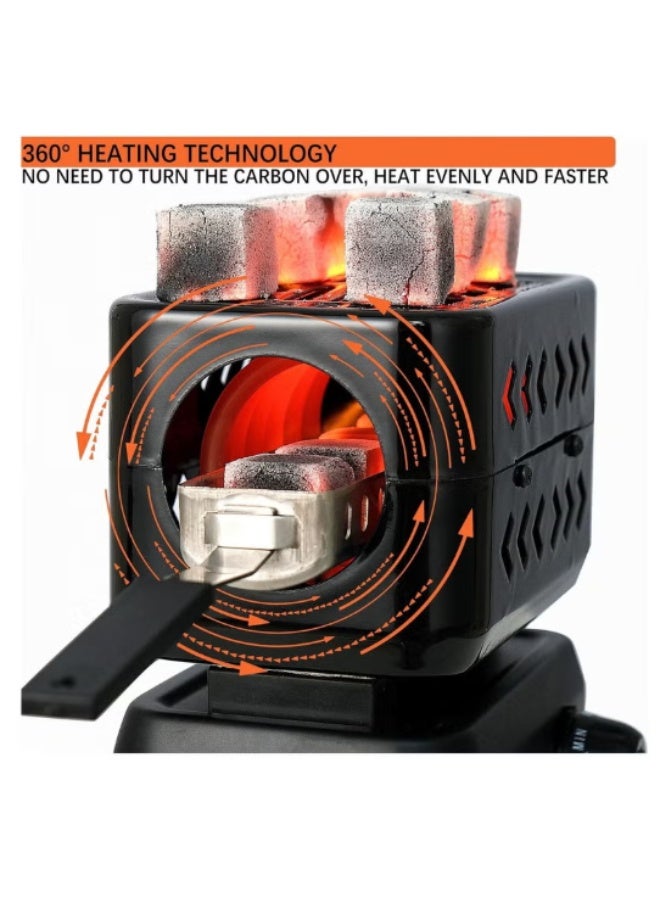 3D Multipurpose Turbo Charcoal Burner, Multipurpose Electric Charcoal Burner, Coconut Charcoal Starter, 2 Heating Zones with Removable Stainless Steel Tongs, 1200W High Performance Cube Coil Burner, - Image 4