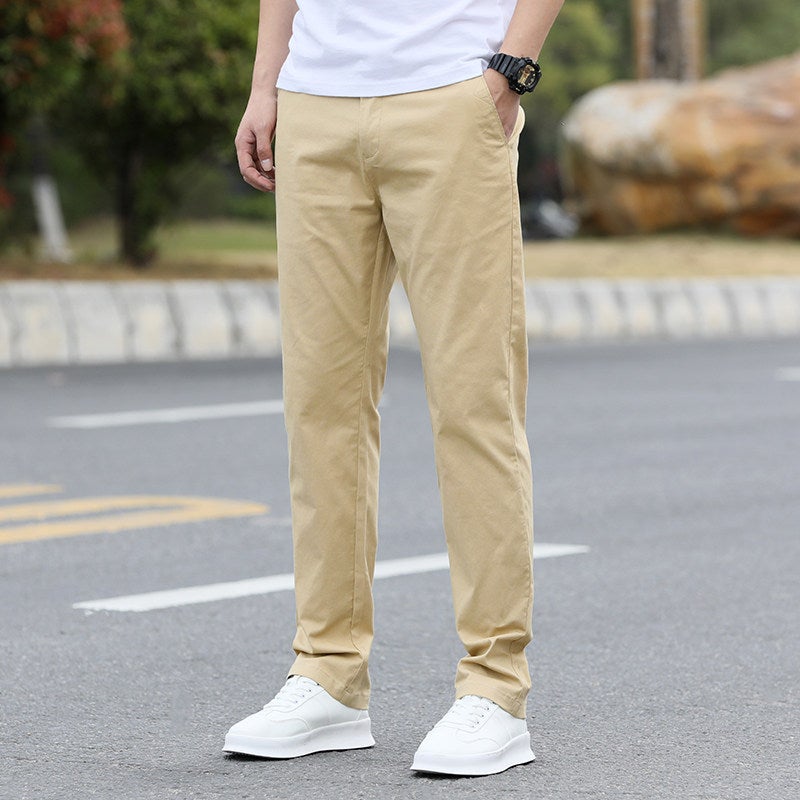 Spring and Summer thin pure cotton work casual pants stretch loose straight all-match casual trousers suit pants plus size Khaki 6602 trousers 