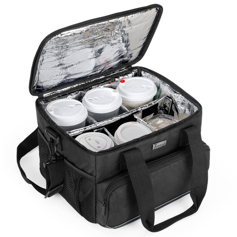 Trunab Reusable 6 Cups Drink Carrier for Delivery with Adjustable Dividers Handle with Carrying Strap Tote Holder Insulated Bag for BeveragesFood Take OutOutdoors